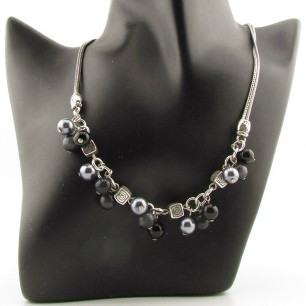 Brighton Necklace Silver Tone Black Beads Spiral Design Statement - Picture 3 of 6